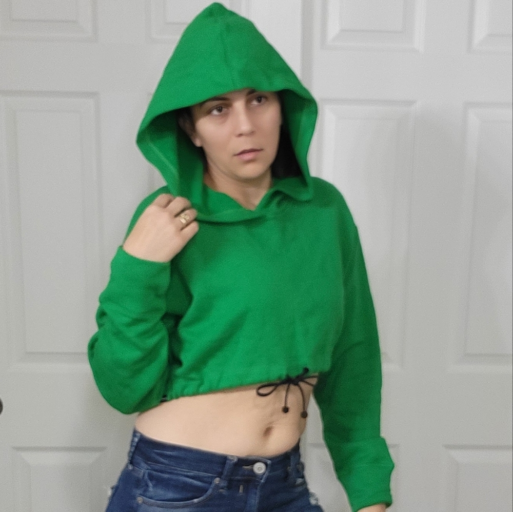 Koral By Illana Kugel Green Cropped Hoodie/Check measure.Not  size label.